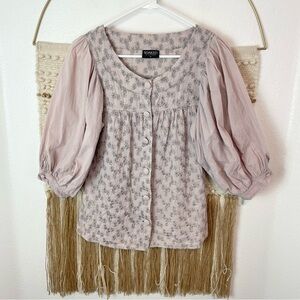 Soaked In Luxury Embroidered Floral Puff Sleeve Blouse XS